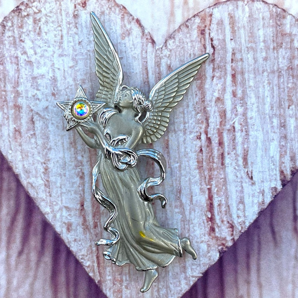 Large pewter silver Angel pin brooch